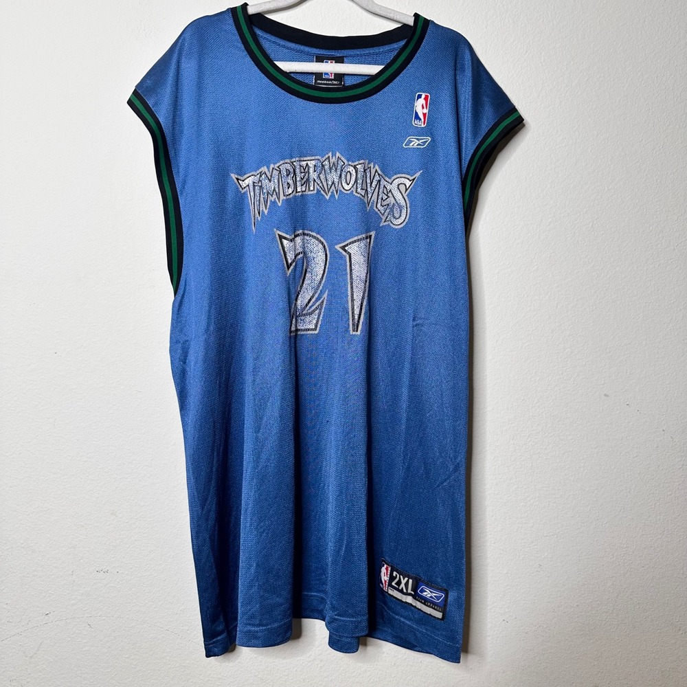 VTG Reebok NBA Minnesota Timberwolves Kevin Garnett 21 Jersey Blue‎ Mens 2XL
